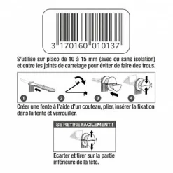 12 agrafes pour plaque de plâtre Le Crochet Francais* Fixation Décoration Murale