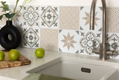 D-C-Fix 6 dalles adhésive murales Wall Tiles Jamila effet carreaux de ciment vert, beige, blanc L.15 x l.15cm* Sticker Et Adhésif Décoratif