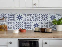 Clearance D-C-Fix 6 dalles adhésives murales Wall Tiles ® Jamila effet carreaux de ciment bleu L.15 x l.15cm