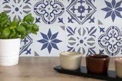 Clearance D-C-Fix 6 dalles adhésives murales Wall Tiles ® Jamila effet carreaux de ciment bleu L.15 x l.15cm