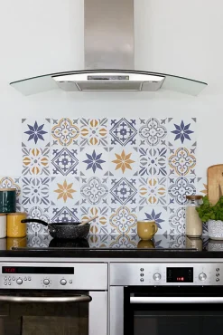 Clearance D-C-Fix 6 dalles adhésives murales Wall Tiles ® Jamila effet carreaux de ciment bleu L.15 x l.15cm