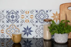 Clearance D-C-Fix 6 dalles adhésives murales Wall Tiles ® Jamila effet carreaux de ciment bleu L.15 x l.15cm