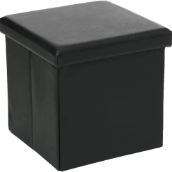 Atmosphera Créateur D'Intérieur 2 en 1 Pouf pliant et coffre de rangement Vinyle Noir 38 x H 37.5 cm* Pouf Et Poire