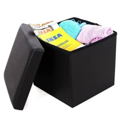 Atmosphera Créateur D'Intérieur 2 en 1 Pouf pliant et coffre de rangement Vinyle Noir 38 x H 37.5 cm* Pouf Et Poire