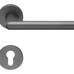 Online Hardwarexchange 2 poignées rosace carrée A CLIPSER, rosace trou de clé I pour cylindre, finition gris garantie 5 ans, pour porte d'entrée.