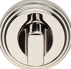 Outlet Hardwarexchange 2 poignées rosace ronde, rosace condamnation, finition nickel poli garantie 5 ans, pour porte des WC.