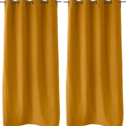 Cmadeco 2 rideaux thermique à œillets, jaune moutarde, 135x240cm, doublure polaire, collection Nordica,* Rideau Thermique|Rideau