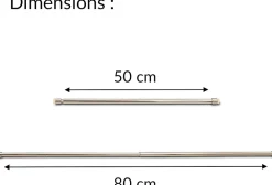 CDéco 2 Tringles à Rideaux, Sans Perçage, par Pression, Nickel, Extensible 50-80 cm* Kit De Barre De Rideau