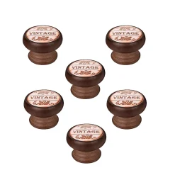 Sale Nesu 6 Un. bouton poignées de meuble Vintage Retro bois colorant noyer horloge - diamètre 40MM