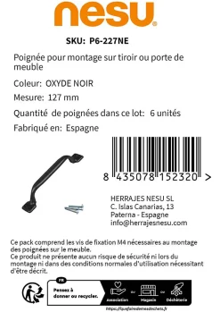 Clearance Nesu 6 Un. poignées de meuble en noir rouille tiroir classique - entraxe 96MM