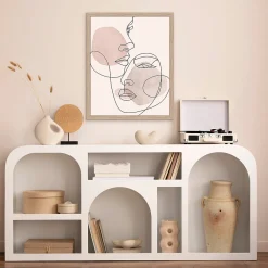Sale Dada Art Affiche dessin au trait portrait visages femmes sur fond beige l.50 x l.70 cm