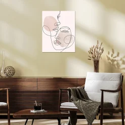 Sale Dada Art Affiche dessin au trait portrait visages femmes sur fond beige l.50 x l.70 cm
