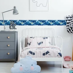 Sale Muralo Bande Décorative auto-adhésif VAGUES Mer Océan Motif Pour Chambre 10cm x 300cm