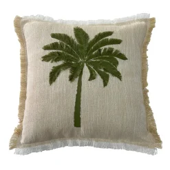 Outlet Ornami Coussin à frange broderie palmier beige, vert L.45 x l.45cm