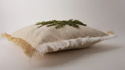 Outlet Ornami Coussin à frange broderie palmier beige, vert L.45 x l.45cm