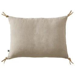Meubletmoi Coussin 40 x 60 cm en lin lavé sable avec 4 nouettes en jute - LUISA