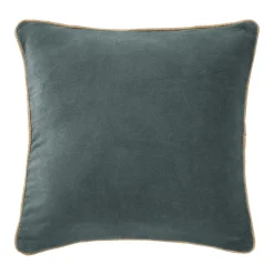 Discount Meubletmoi Coussin 45 x 45 cm velours de coton bleu canard et jute - MIRABEL