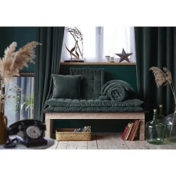 Discount Meubletmoi Coussin 45 x 45 cm velours de coton bleu canard et jute - MIRABEL