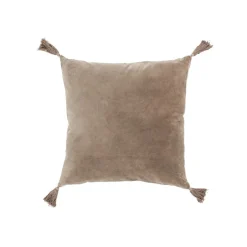 Best J-Line Coussin avec floches en coton velours marron 43x43cm