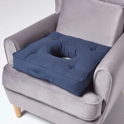 Homescapes Coussin bouée en velours de coton - bleu marine -* Coussin Pour Canapé