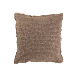Discount J-Line Coussin carré bords effilochés en polyester marron 50x50x12cm