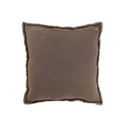 Discount J-Line Coussin carré bords effilochés en polyester marron 50x50x12cm