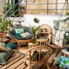 Clearance Deko & Co Coussin carré feuillage tropical vert et bleu L.45 x l.45cm Deco&co