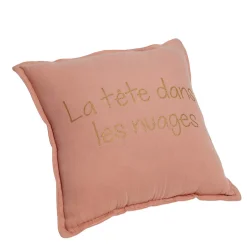 Discount Today Coussin carré "La tête dans les nuages" (40x40 cm - Rose)