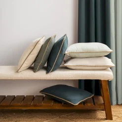 Deko & Co COUSSIN COTON RECYCLE PIPING JUTE VERT EMERAUDE 40X40* Coussin Pour Canapé