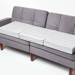 Homescapes Coussin d'assise déhoussable pour canapé 3 places en coton, gris rayé -* Coussin Pour Canapé