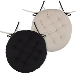 Lovely Casa Coussin de chaise rond Noir et Lin 38 cm* Galette De Chaise