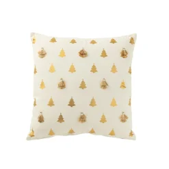 Discount J-Line Coussin de Noël carré en coton blanc 45x45x12 cm