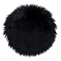 Discount House Nordic Coussin de siège rond en peau d'agneau artificielle noire 35 cm