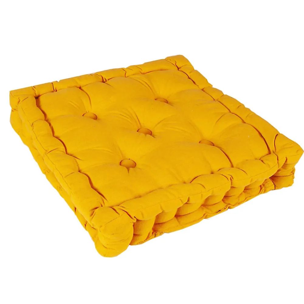 Discount Dylrev Coussin de sol bicolore capitonné épais 10 cm - Moutarde et Anse Bleu Canard pour un confort élégant