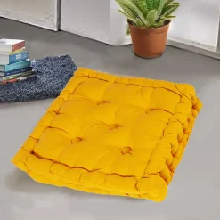 Discount Dylrev Coussin de sol bicolore capitonné épais 10 cm - Moutarde et Anse Bleu Canard pour un confort élégant