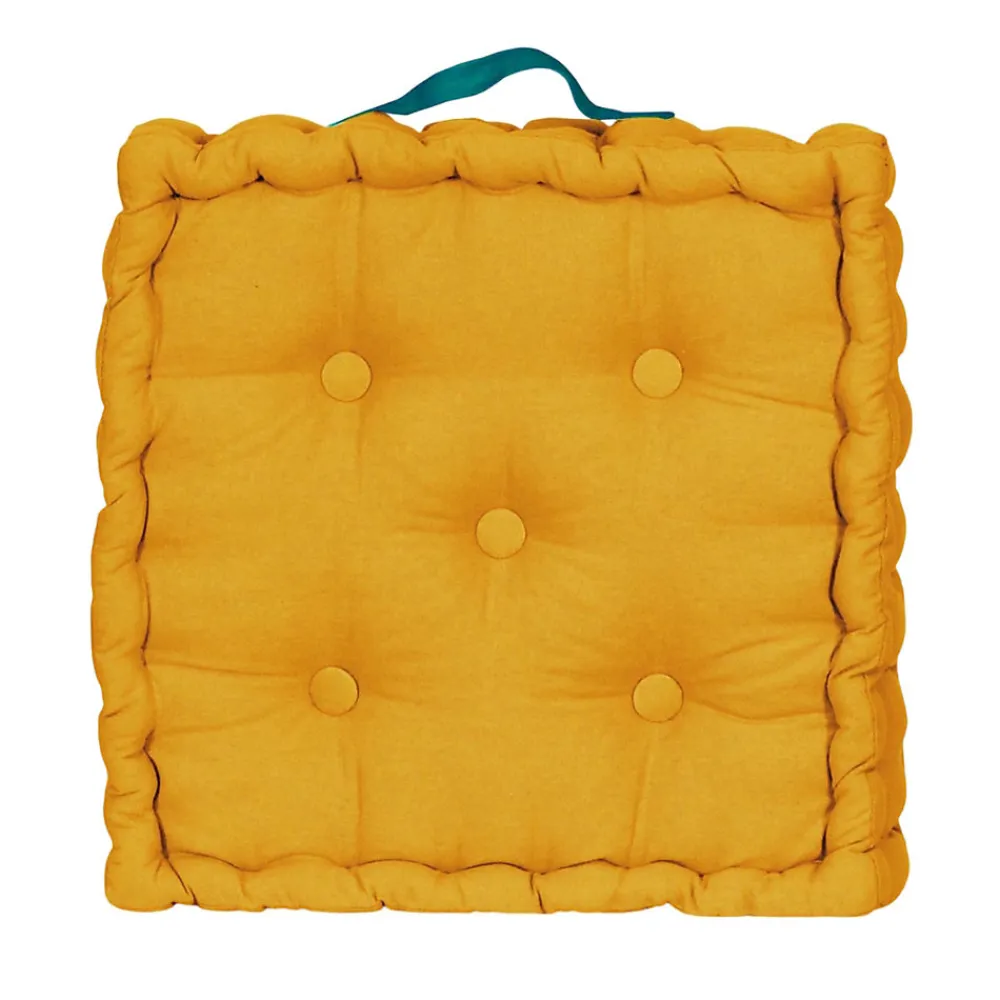 Discount Dylrev Coussin de sol bicolore capitonné épais 10 cm - Moutarde et Anse Bleu Canard pour un confort élégant