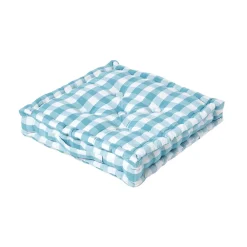 Hot Homescapes Coussin de sol bleu à  grands carreaux vichy, 50 x 50 cm -
