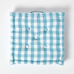 Discount Homescapes Coussin de sol bleu à  grands carreaux vichy, 40 x 40 cm -