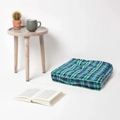 Homescapes Coussin de sol bleu - tartan écossais - 50 x 50 cm -* Coussin De Sol|Coussin