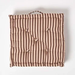 Homescapes Coussin de sol chocolat - fines rayures beige - 50 x 50 cm -* Coussin De Sol