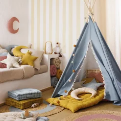 Clearance Atmosphera Créateur D'Intérieur Coussin de sol enfant Berlingot - coton - jaune ocre - 40x40 cm - Atmosphera