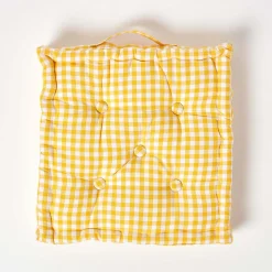 Outlet Homescapes Coussin de sol jaune - carreaux vichy - 50 x 50 cm -
