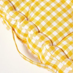 Outlet Homescapes Coussin de sol jaune - carreaux vichy - 50 x 50 cm -
