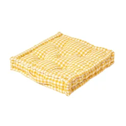 Homescapes Coussin de sol jaune - carreaux vichy - 40 x 40 cm -* Coussin De Sol