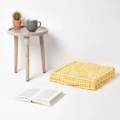 Homescapes Coussin de sol jaune - carreaux vichy - 40 x 40 cm -* Coussin De Sol