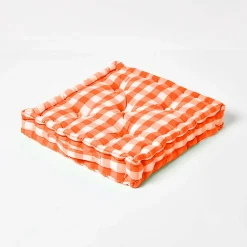 Outlet Homescapes Coussin de sol orange à  grands carreaux vichy, 50 x 50 cm -