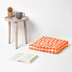Outlet Homescapes Coussin de sol orange à  grands carreaux vichy, 50 x 50 cm -