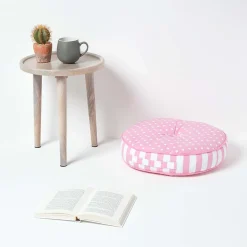 Homescapes Coussin de sol rond pour enfants rose et blanc à  pois 43 cm -* Coussin De Sol