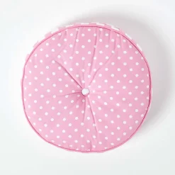 Homescapes Coussin de sol rond pour enfants rose et blanc à  pois 43 cm -* Coussin De Sol