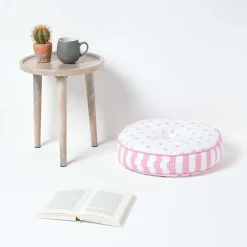 Homescapes Coussin de sol rond pour enfants rose et blanc à  motif cœurs 43 cm -* Coussin De Sol